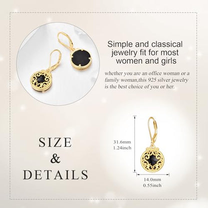 Sterling Silver Black Onyx Earrings for Women 18K Yellow Gold Plated Jewelry Gifts - style: Filigree Round 2