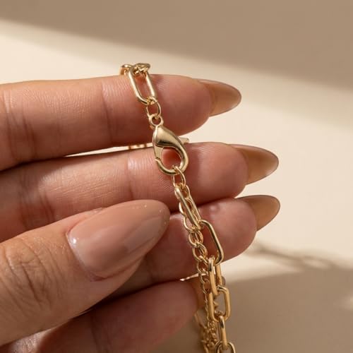QCWN Gold Layered stacked Necklaces for women 3PS Chunky Statement Necklaces Stack Mixed Metal Charm Necklace for Women Trendy Coin Jewelry Gift for Her Gifts - style: Layered stack3