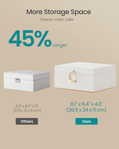 SONGMICS 2-Layer Jewelry Box, Jewelry Organizer with Handle, Removable Jewelry Tray, Jewelry Storage, Floating Effect, 8.1 x 9.4 x 4.3 Inches, Gift Idea, White UJBC165W01 - color: White