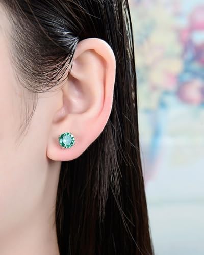 Adabele Authentic Sterling Silver Birthstone Stud Earrings 6mm 8mm Cubic Zirconia Imitation Diamond Gemstone Hypoallergenic Nickel Free Tarnish Resistant Women Fine Jewelry - color: May, size: 8mm/2 Carat/Large