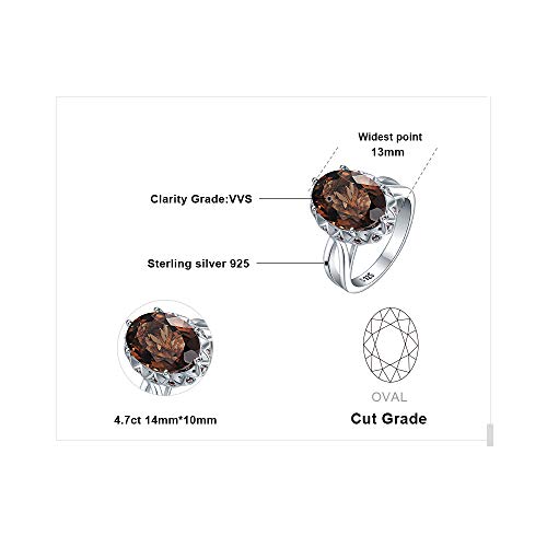 JewelryPalace Huge Oval Shape 5.7ct Genuine Smoky Quartz Cocktail Rings for Her, 14K White Yellow Rose Gold Plated 925 Sterling Silver Ring for Women, Natural Gemstone Jewelry Sets Rings - color: 1-Sterling Silver