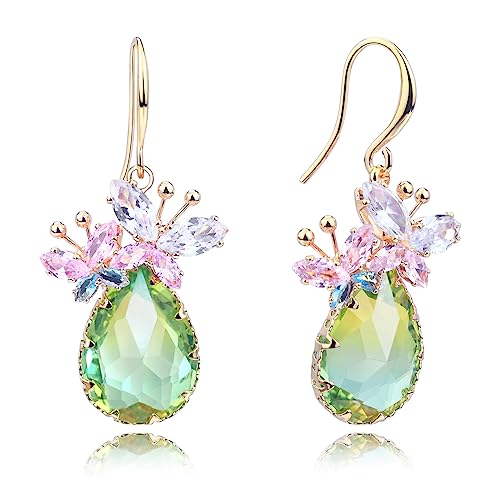 Crystal Teardrop Earrings CZ Butterfly Earrings Gold Dangle Earrings Jewelry Gift for Women - color: Green