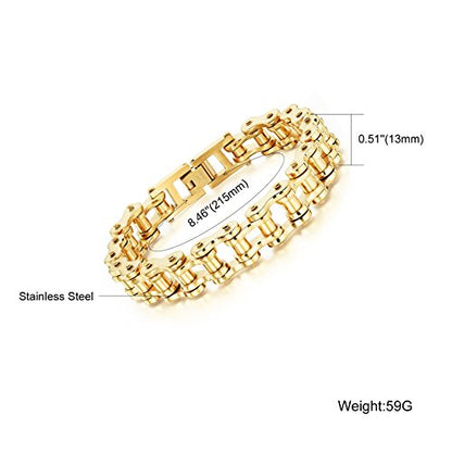 jonline24h Mens Womens Stainless Steel Motorcycle Biker Chain Heavy Bracelet Rock Link Wristband - color: Gold