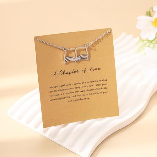 RZKING Silvery Necklace for Women, Gifts for Friend Mom Daughter Teacher - style: Book