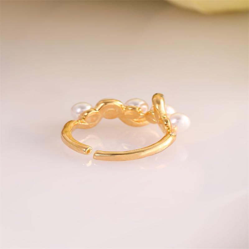 Freshwater Pearl Wrapped Open Ring, 18K Gold Plated Irregular Pearl Ring, Unique Women’s Jewelry, Minimalist Statement Ring