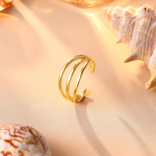 FASACCO 14k Gold Fillled Toe Rings for Women Non Tarnish, Dainty Hug CZ Band Toe Rings Gold Adjustable Open Toe Ring Summer Beach Foot Jewelry for Women - style: triple