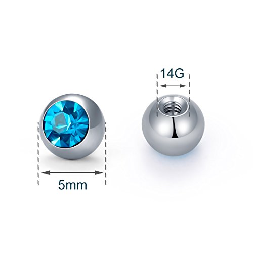 VCMART 14G 5mm 8mm Replacement Balls Externally Threaded Piercing Balls for Tongue Nipple Navel Belly Button Rings Industrial Barbell Piercing Surgical Steel Body Piercing Jewelry Parts - color: 10pcs 5mm ball -2