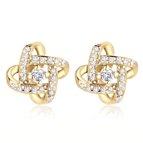 Amy & Annette Sterling Silver Love Knot Stud Earrings with Crystals | Hypoallergenic Aretes de Plata Para Mujer | 925 Sterling Silver Earring | Stud Earrings for Women | Lightweight - color: Gold