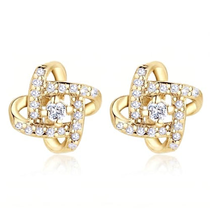 Amy & Annette Sterling Silver Love Knot Stud Earrings with Crystals | Hypoallergenic Aretes de Plata Para Mujer | 925 Sterling Silver Earring | Stud Earrings for Women | Lightweight - color: Gold