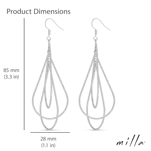 Milla Dainty Silver Drop Earrings for Women and Dangling Gold Earrings | Hypoallergenic, Easy to Wear, Available in 14K Gold, Rose Gold, or Silver Plated Finish, Different Designs - color: Triple Teardrop / Silver Plated