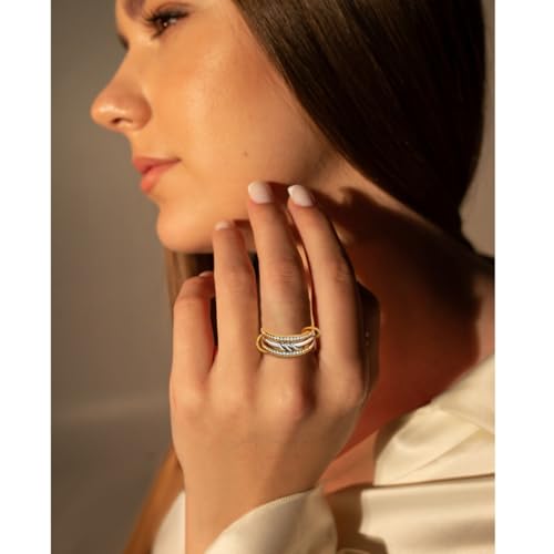 Stackable Rings for Women – Non Tarnish Gold Rings Set, 14K Gold Plated & Silver Rings for Women, Waterproof & Dainty CZ Statement Rings, Hypoallergenic Statement Ring Jewelry Size 5-10