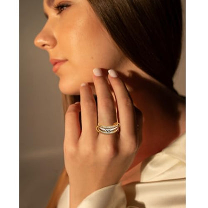 Stackable Rings for Women – Non Tarnish Gold Rings Set, 14K Gold Plated & Silver Rings for Women, Waterproof & Dainty CZ Statement Rings, Hypoallergenic Statement Ring Jewelry Size 5-10