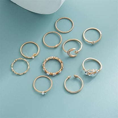 FUTIMELY Boho Retro Stackable Rings Sets for Women Knuckle Joint Finger Knuckle Nail Ring Sets Moon Stars Stack Preppy Statement Rings Cute Trendy Stuff Jewelry - style: G-7