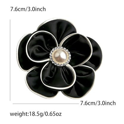 Camellia Flower Brooch Pin for Women Black Flower Brooches Large Fabric Flowers Brooch for Women Dress Accessorie - color: Black Pearl flower