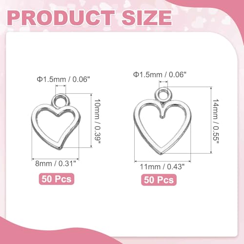 MECCANIXITY Heart Charm, Alloy Love Heart Pendants Valentines Love Dangle Connector Charm Bulk for Jewelry Making Necklace Bracelet Earrings, Cyan - color: Silver