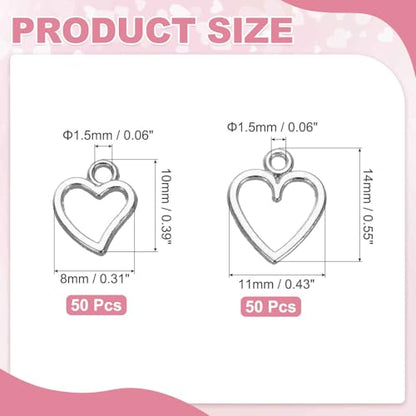 MECCANIXITY Heart Charm, Alloy Love Heart Pendants Valentines Love Dangle Connector Charm Bulk for Jewelry Making Necklace Bracelet Earrings, Cyan - color: Silver