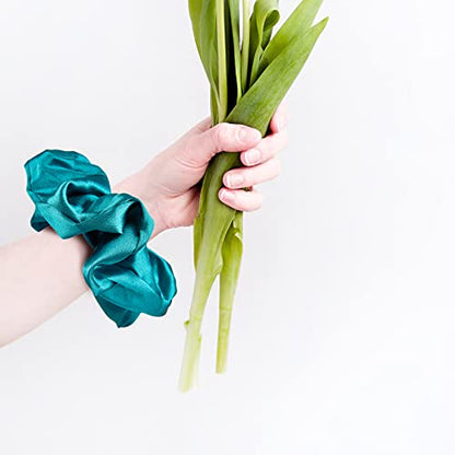 Black Big Satin Scrunchies for Women Large Scrunchie Blue Satin Hair Ties Oversized Thick Elastic Jumbo Hair Scrunchies 6 Pack (black,gold,champagne,blue,green,white) - color: Black, Gold, Champagne, Blue, Green, White, size: 1 Count (Pack of 6)