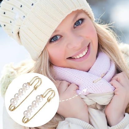 HINZIC 12Pcs Pearl Brooch Safety Pins 2.7inch 1.45 inch Gold Silver Faux Clothing Charms Fashion Pants Clips to Tighten Waist Large Sweater Shawl Pins for Women Socks Dress Decorative Accessories