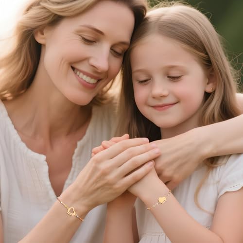 DS Mother Daughter Matching Bracelets,Adjustable Stainless Steel Gift Set | mother’s Day & Birthday Gift Box,Heart Charm,Mommy & Me Style,18K Gold Plated,Hypoallergenic,Daily Wear,Fits Women Teen Girls - color: Gold-1