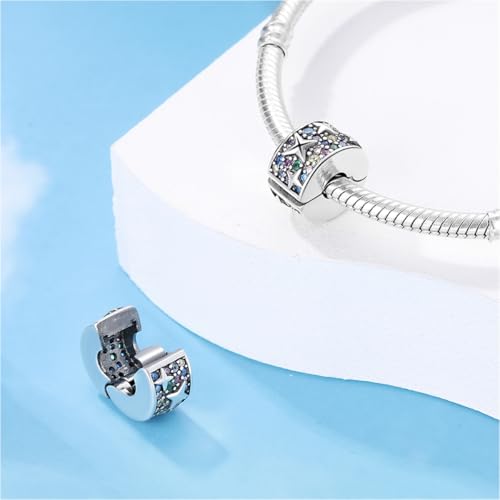 925 Sterling Silver Stopper Clip Charms for Bracelet Necklace Spacer Beads with 5A Cubic Zirconia Mother's Day Christmas DIY Gift for Women(2PCS) - style: Colorful stars