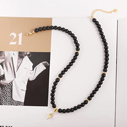 PEARLADA Turquoise Beaded Choker Necklace Chakra Stone Necklace Adjustable - color: Black Onyx Beads 6mm