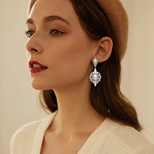 Flower Teardrop Bridal Wedding Dangle CZ Earrings in Silver/Gold Tone for Women Girl Bride Gift … - color: A-Z