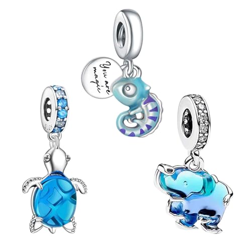 Charms Beads 925 Sterling Silver Animal Heart Flower Friend Dangle Pendant with 5A Cubic fits for Charms Bracelets for Woman Valentine's Day Mother's Day Christmas Graduation Birthday Gift - style: D04-Blue Murano Glass Elephant Sea Turtle Color-changing