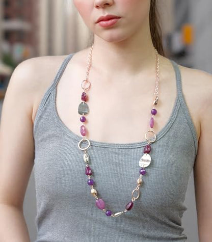 Long Gold Boho Necklaces for Women Beaded Statement Chain Long Necklace Gold Costume Jewelry Birthday Gifts for Her - color: 93-Purple