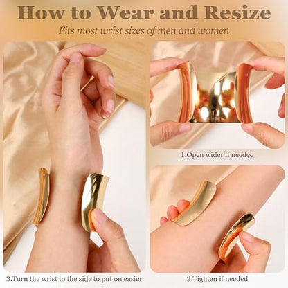 3Pcs Chunky Gold Cuff Bracelets Open Wide Bangle Bracelets Set for Women Minimalist Irregular Bracelet Statement Wrist Cuff Wrap Bracelet Jewelry - style: styleC gold