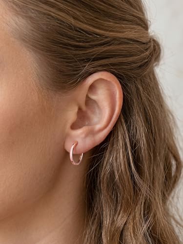 925 Sterling Silver Huggie Hoop Earrings, Small Silver Hoop Earrings for Women Hypoallergenic Huggie Lightweight Small Hoops Earring Cartilage Sleeper Earrings 6/8/10/12/14/16/18/20mm - color: Rose Gold, size: 16MM