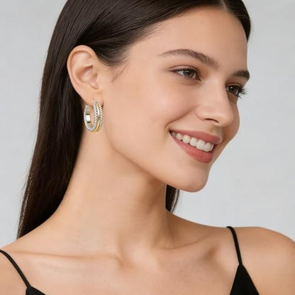 Two Tone Silver and Gold Plated Hoop Earrings for Women Mixed Metal Hypoallergenic Statement Valentines Jewelry Gifts - style: B-Silver & Gold