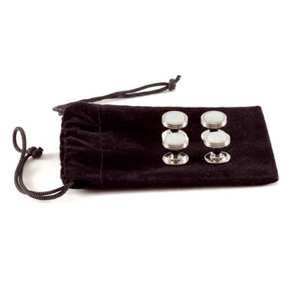 Cuff-Daddy Mother of Pearl Studs in Silver with Velour Travel Pouch
