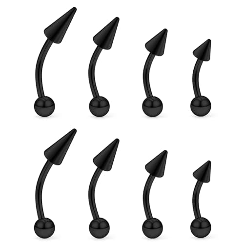 Angel Bites Piercing Jewelry Surgical Steel Vertical Labret Lip Jewelry 16G Snake Bites Piercing Jewelry Curved Barbell Long Spike Eyebrow Rings for Women Men Bar Length 6mm/8mm/10mm/12mm