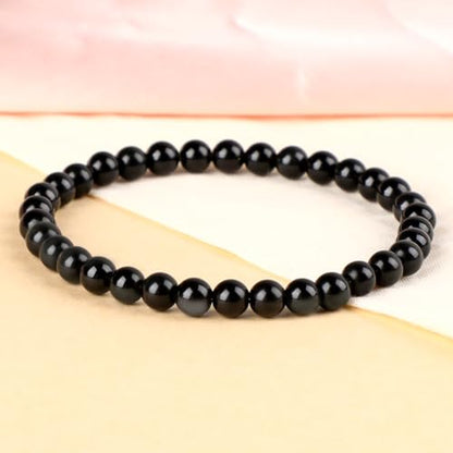 LPBeads Handmade Natural Gemstone Stretch Elastic Bracelet Healing Crystal Round Stone Beads Jewelry Gifts for Women Men - color: Black Obsidian, size: 6mm