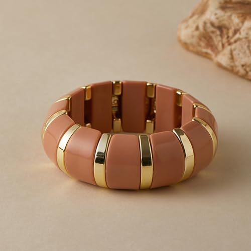 YBMYCM Acrylic Chunky Bangles Bracelets for Women Resin Gold-plated Stackable Stretch Bracelet Wide Wristbands Gift Jewelry - color: Caramel brown