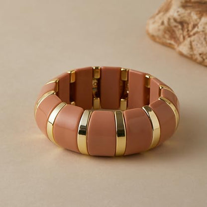 YBMYCM Acrylic Chunky Bangles Bracelets for Women Resin Gold-plated Stackable Stretch Bracelet Wide Wristbands Gift Jewelry - color: Caramel brown