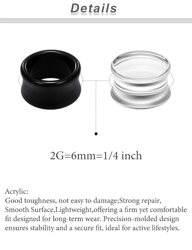 6G-30mm Double Flared Acrylic Ear Gauges Tunnels Plugs Expanders Saddle Hollow Tunnels Stretcher Earrings for Men Women Clear Black Lobe Stretching Body Piercings Jewelry 4 Pairs Set - color: 2 Gauge=6mm=1/4 inch