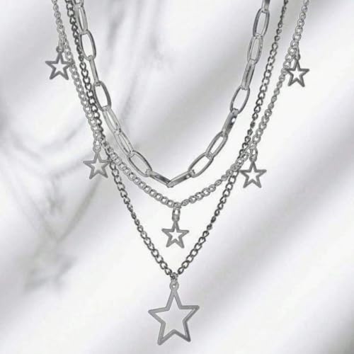 Gothic Necklaces for Women Cross Heart Pendant Layered Necklace Statement Jewelry Dark Romantic Gift for Halloween Parties - color: C4:star necklace