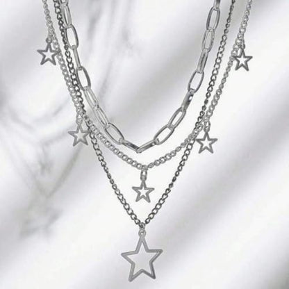 Gothic Necklaces for Women Cross Heart Pendant Layered Necklace Statement Jewelry Dark Romantic Gift for Halloween Parties - color: C4:star necklace