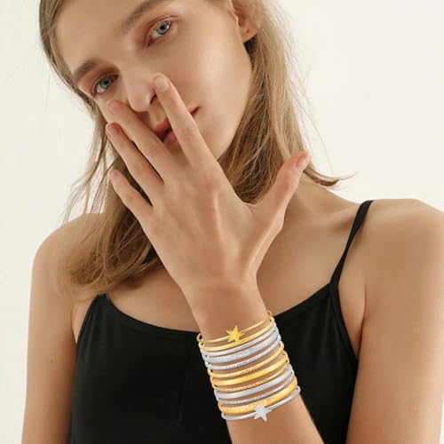 YBMYCM 10Pcs Gold-plated Bangle Bracelet Set for Women Multi Layer Stackable Wide Bangles Indian Chunky Bangle Bracelets Ethnic Glossy Textured Bracelets Wedding Outfit Jewelry - style: 12pcs-G-Silver