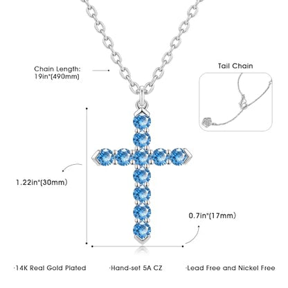 Cross Necklace for Women, Silver Cross Pendant Necklaces | 14K Gold Plated, Dainty CZ Cross Necklace, Non Tarnish and Hypoallergenic Jewelry for Women, Christian Religious Faith Gifts - color: 10-Silver-Blue