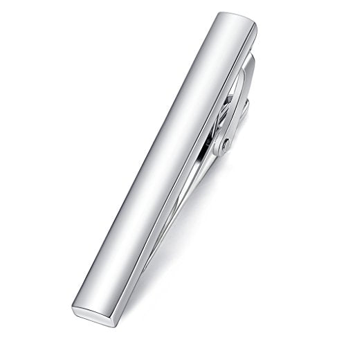 HONEY BEAR 1.57" Skinny Tie Clip Bar for Men Steel Business Wedding Gift | Classic Minimalist, Steel-Plated Copper Base, Gift-Boxed, Thickened, Rounded Corners, Easy to Slide On, No Snag or Wrinkle - style: Shinny Silver 4cm