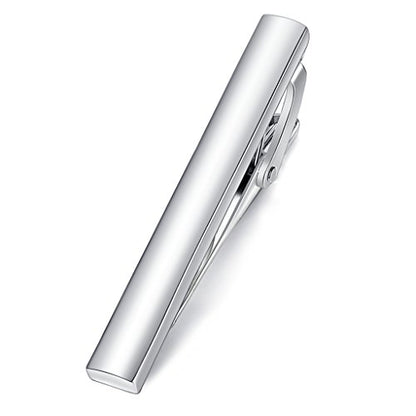 HONEY BEAR 1.57" Skinny Tie Clip Bar for Men Steel Business Wedding Gift | Classic Minimalist, Steel-Plated Copper Base, Gift-Boxed, Thickened, Rounded Corners, Easy to Slide On, No Snag or Wrinkle - style: Shinny Silver 4cm