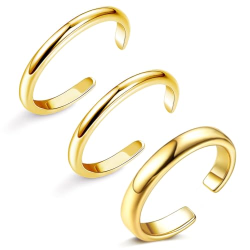 3-5 Pcs Toe Rings for Women 14K Gold Plated Open Toe Ring Set Dainty Flower CZ Band Knuckle Tail Ring Waterproof Summer Beach Foot Jewelry - color: b: 3pcs-gold