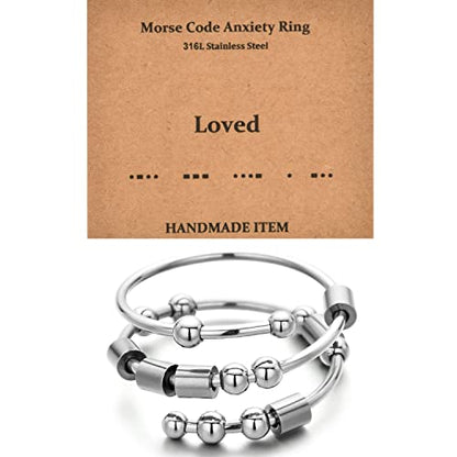 Morse Code Rings for Women, Stainless Steel Spinner Ring Fidget Rings for Anxiety Ring Morse Code Rings Inspirational Gifts Jewelry Women Birthday Graduation Gifts for Best Friends - style: 8 Loved