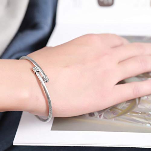Jude Jewelers Stainless Steel Cable Wire Open Cuff Adjustable Size Bangle Bracelet