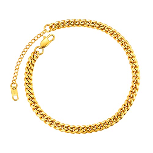 ChainsPro Resizable Anklet Chain for Women Men, Figaro/Wheat/Twist Rope/Cuban Foot Bracelet-Strong with Good Clasp-18K Gold Plated(Send Gift Box) - color: 01:curb-Gold Plated-6mm
