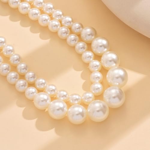 Layered Big Pearl Choker Necklaces for Women Fashion Adjustable Faux Pearls Necklaces Chunky White Large Beaded Necklace Jewelry Accessories