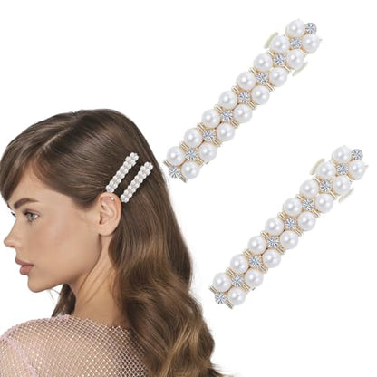 2Pcs Pearl Barrettes for Women,Elegant Pearl Hair Clips | White Fancy Hair Barrettes Wedding Brides Hairs Accessory,Party Daily Use
