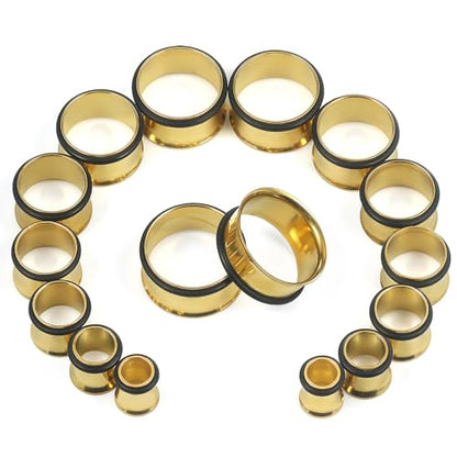 12G-25mm Single Flare Gauges Tunnels Plugs Stretching Set Kit 316L Surgical Steel Gauges Tunnle Plug for Ears 12G 10G 8G 6G 4G 2G 0G 00G 12mm 14mm 16mm 18mm 20mm 22mm 25mm - color: Gold Tone, size: 00G(10.0mm)-25mm